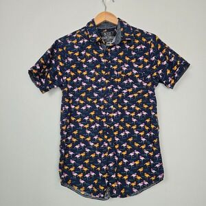 Broken Threads Flamingo Button‎ Shirt Men's Medium Navy Tropical Birds Summer